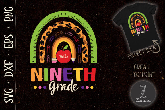 Hello Nineth Grade Rainbow Graphics for T-Shirt Designs